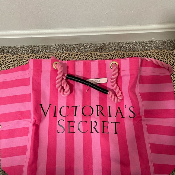 NEW, Victoria's Secret Pink Striped Canvas Weekender Tote. - Picture 5 of 10